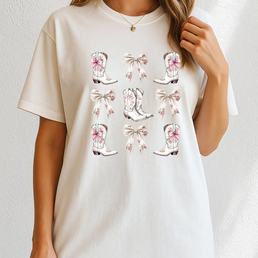 Cowgirl Pink Toile Coquette Bows T-Shirt