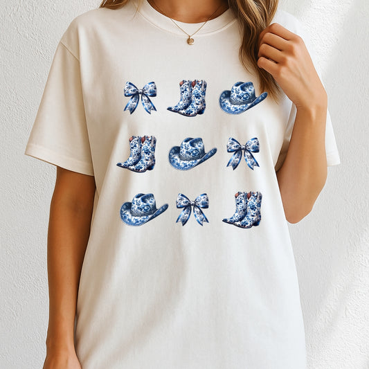 Cowgirl Blue Toile Bows T-Shirt