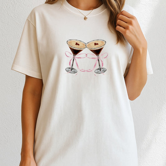 Espresso martinis Pink coquette bows Tini time T-Shirt