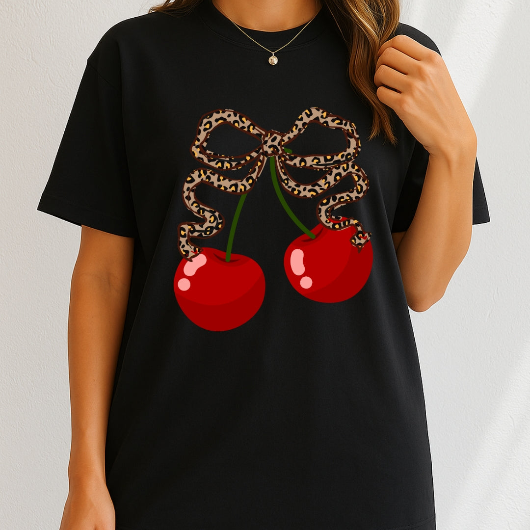Cherries leopard print bow T-Shirt