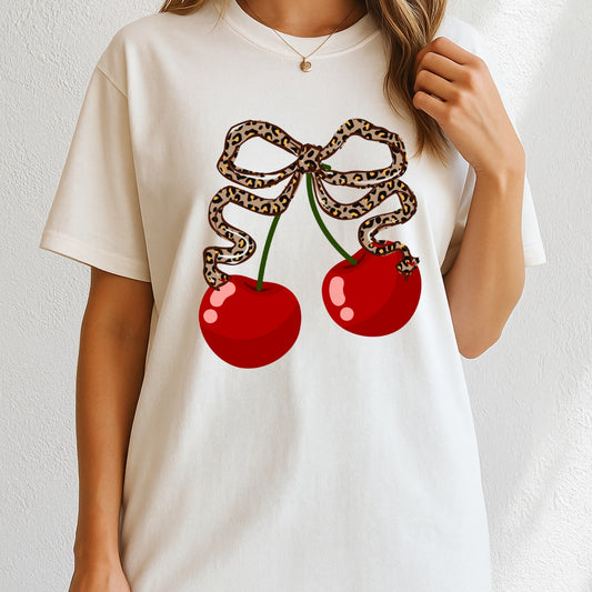 Cherries leopard print bow T-Shirt